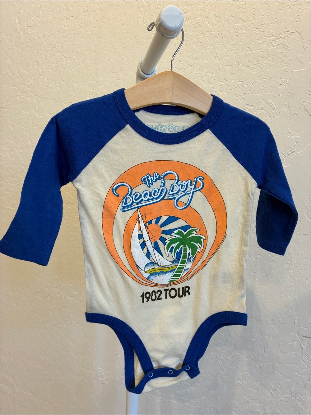 Beach Boys Graphic Raglan One-Piece in Cream and Royal Blue